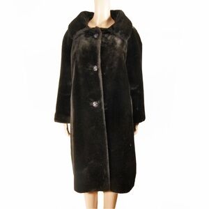 Vintage 50s 60s Neseal by Nestels Dark Brown Black Faux Fur Button Up Long Coat
